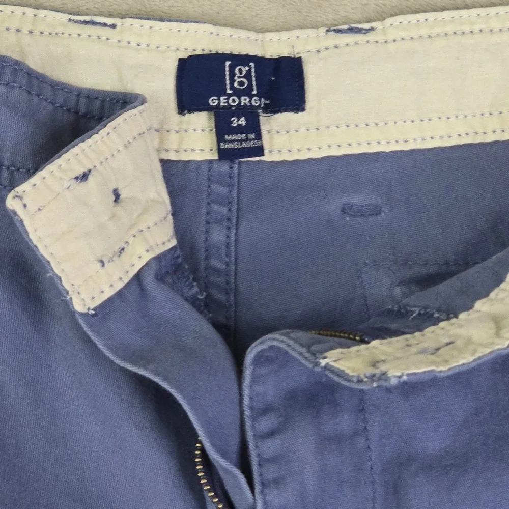 George‎ Mens Size 34 Blue Cargo Shorts Cotton Flat Front Stretch Utility Pockets